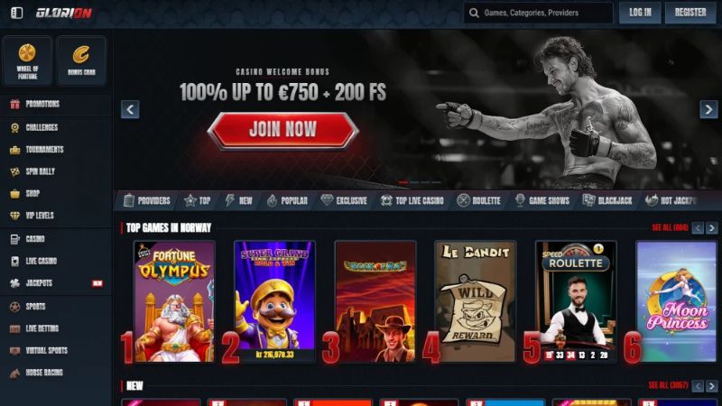 Screenshot Glorion Casino rozhraní